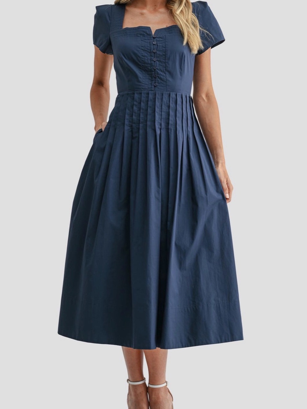 Mila Mae Navy Pintuck Midi Dress - Sold out at Nordstrom